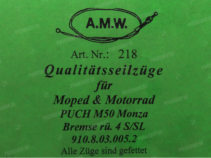 Bowdenzug Puch Monza 4S/SL Bremszug Hinten A.M.W. 